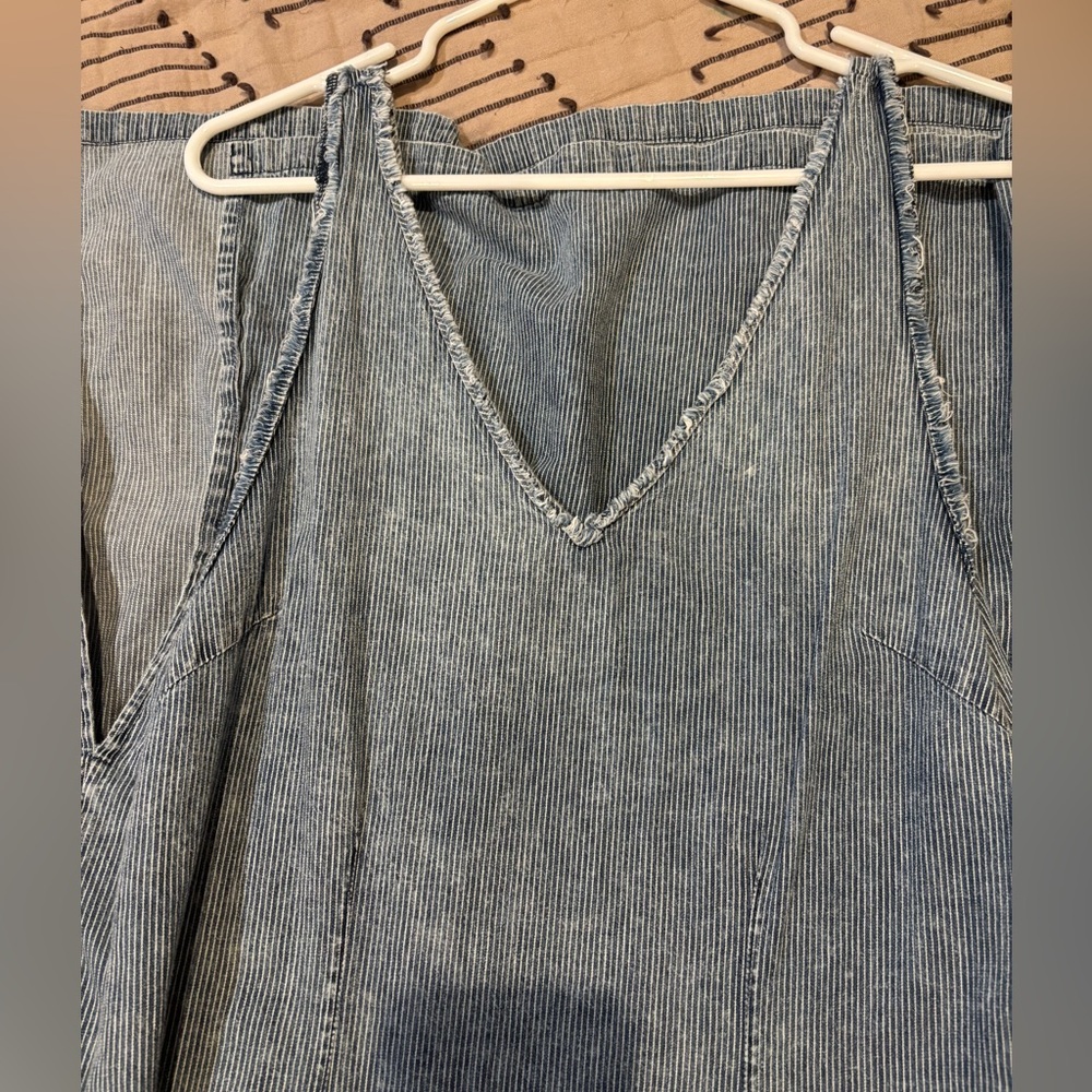 Striped Denim V-Neck Dress
